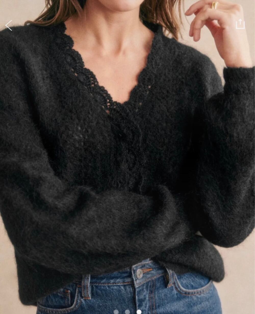 Sezane Gilet Angelie Noir Cardigan, Mohair/Wool Blend, XXS